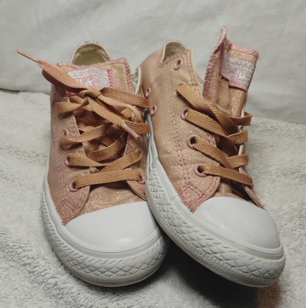 Converse Girl's CTAS OX Rust Pink/White/Silver Glitter Sneakers-Sz 2.5 Y
